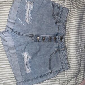 Forever 21 Light Blue Distressed Jean Shorts